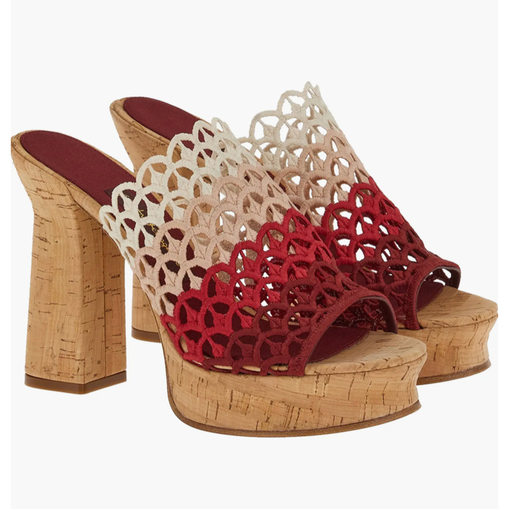 Ferragamo Saja Platform Sandal Wedge Women's 9 - RED/Wine - Retail $895